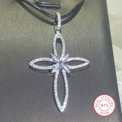 Halskette mit Anhänger aus 925er Silber, neuer Schmuck, Kristall-Blumen-Anhänger, übertriebene Atmosphäre, Persönlichkeit, vierblättrige Blumenkette für Frauen, Party