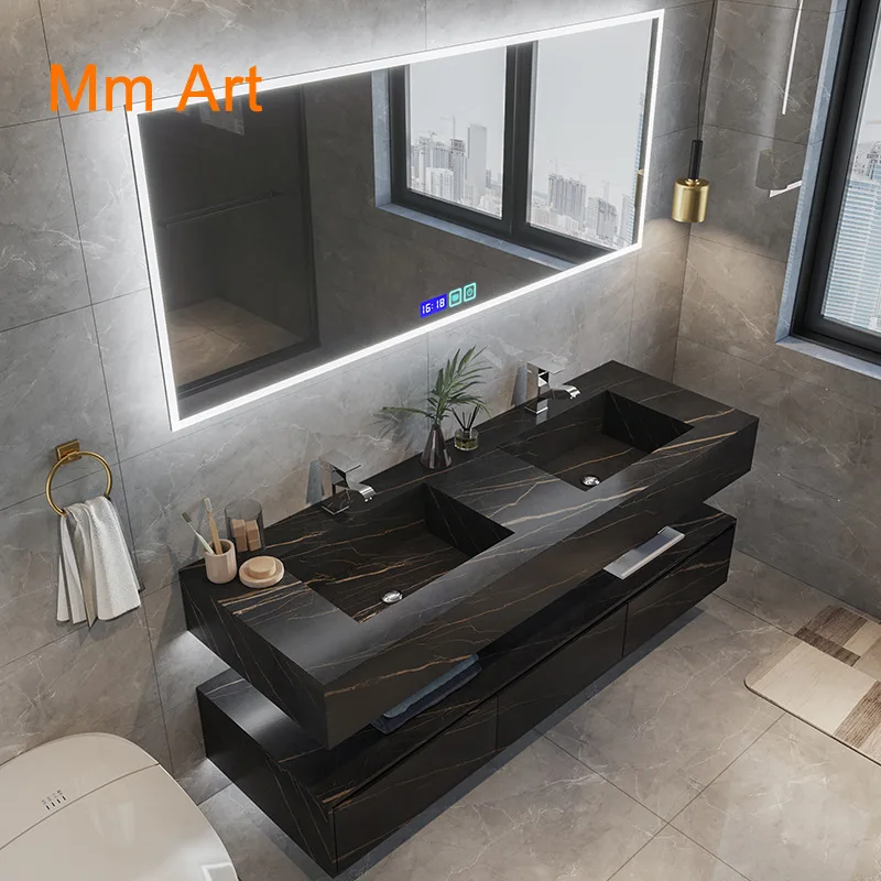 Mueble de baño de estilo francés, tocador de maquillaje con encimera de piedra de roca, gran oferta, fabricante