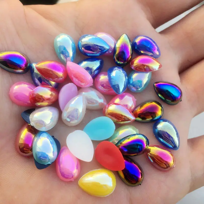 8*12mm Teardrop shaped ABS Rhinestones Flatback For Clothes Dress Decorations Jewelry Accessories 80PCS -Y84A