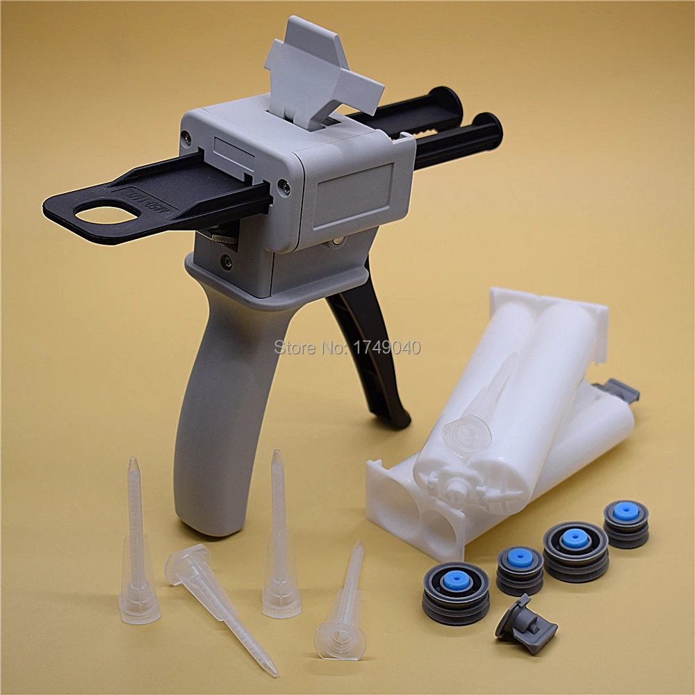 Glue Guns 50ml 1:2 Manual Caulking Gun Adhesives Dispenser with 2pcs 50ml 1:2 Empty Dual Cartridge and 5pc Static Mixing Nozzles