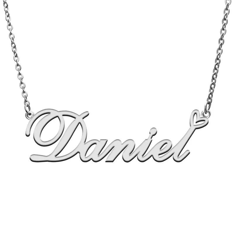 Daniel Love Heart Name Necklace for Women Stainless Steel Jewelry Nameplate Pendant Femme Mother Child Girls Gift