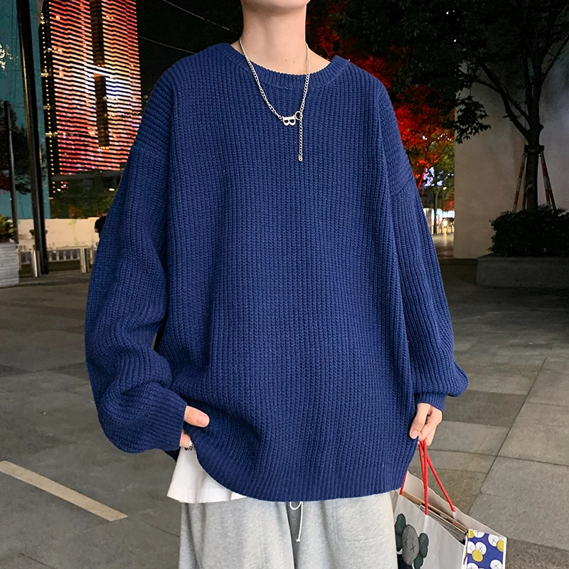 

2022 Spring Autumn Thick Warm Sweater Men Crew Neck Sweaters Men's Loose Casual Pullovers Bottoming Shirt Solid Color Jumper H88