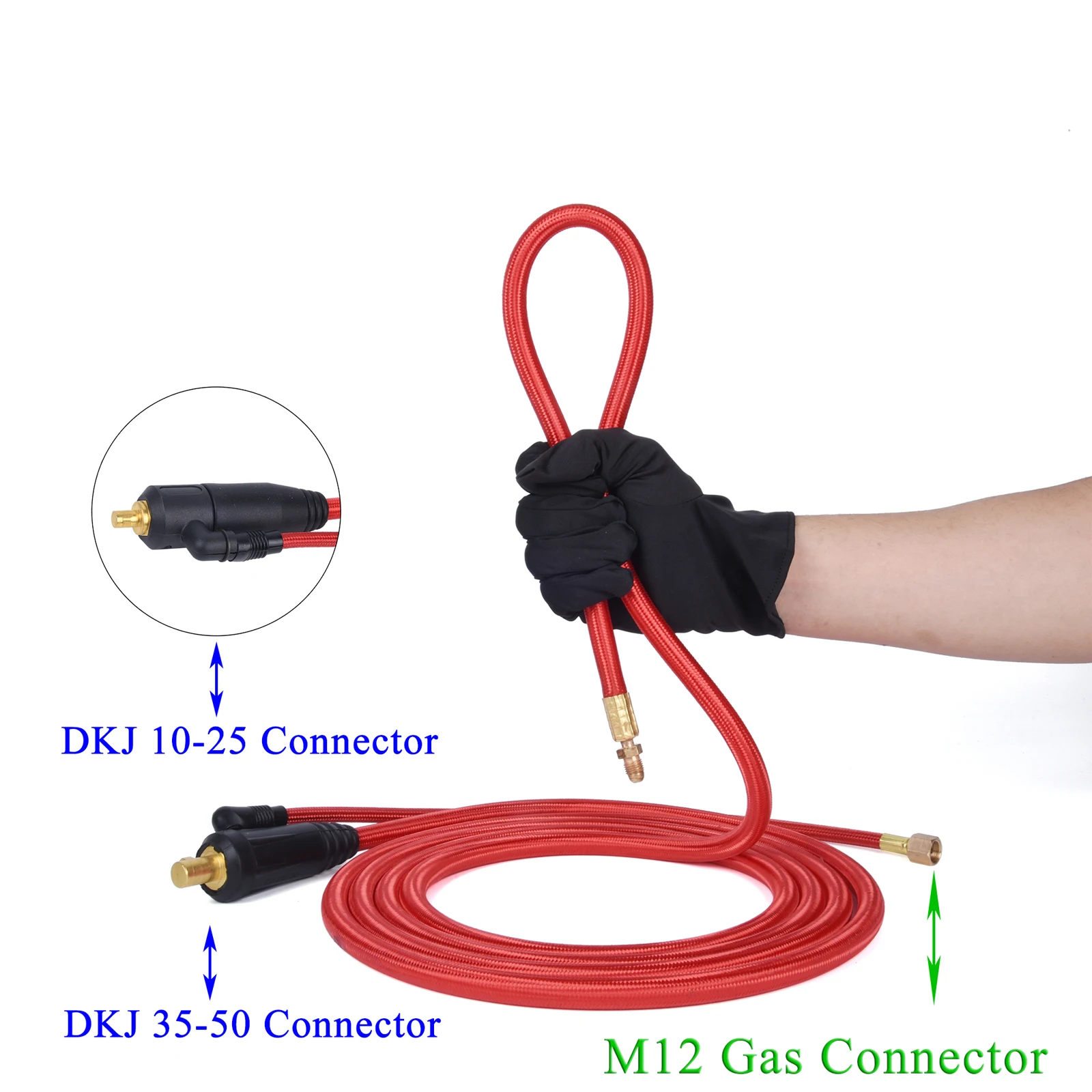 4M/13ft 7.8M/25.6ft WP17F 17FV Hàn TIG Đèn Pin Ống Mềm Cáp Dây M12 * 1mm Khí Cổng Kết Nối DKJ 10-25 35-50 Cổng Kết Nối Điện