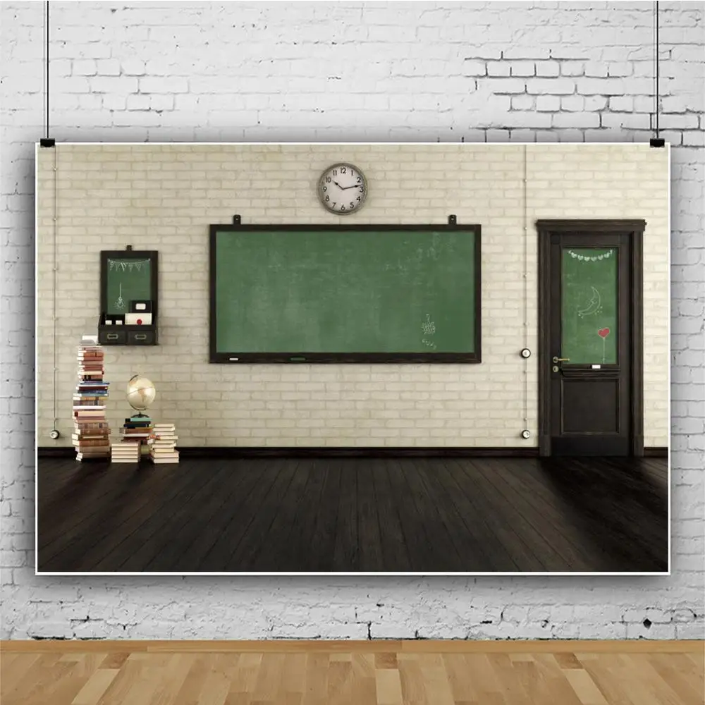 Laeacco ถ่ายภาพฉากหลังภายในชั้นไม้ห้องเรียนกำแพงอิฐปรับแต่งสำหรับการถ่ายภาพพื้นหลังสำหรับ Photo Studio