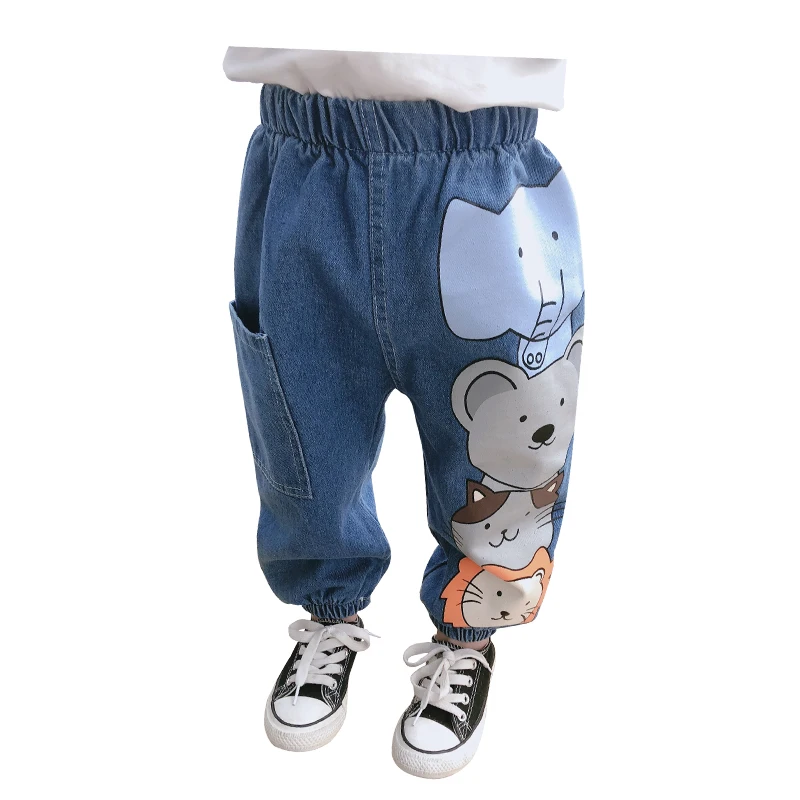 

2024 Spring Baby Jeans Boys and Girls Cartoon Korean Jeans Baby Pants