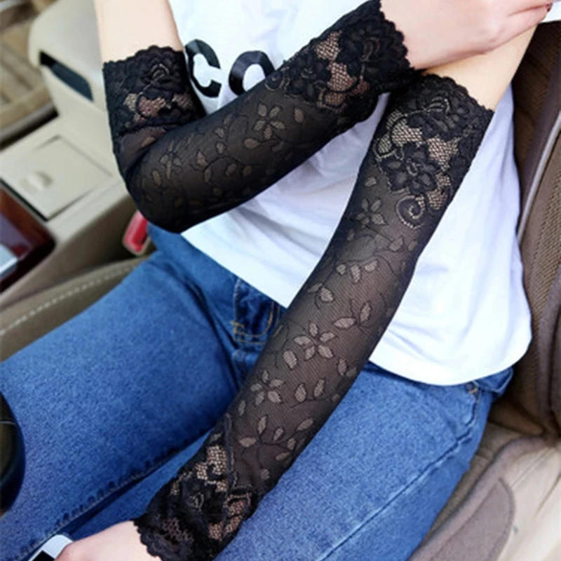 Elegant Female Fingerless Anti-UV Driving Mittens Summer Women Long Elasticity Sleeve Sunscreen Cycling Sexy Lace Sun Gloves K9