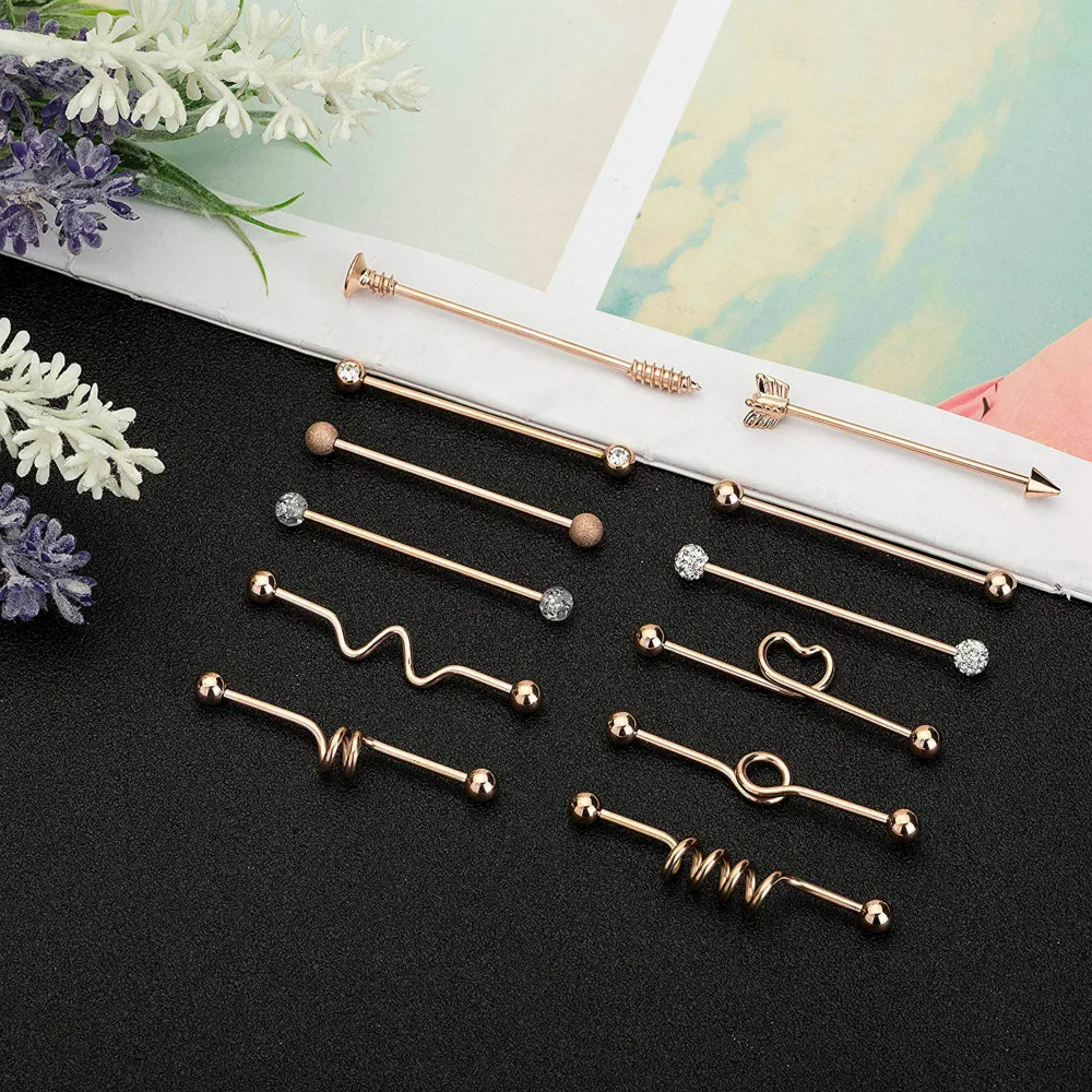 1PC Acciaio Industriale Bilanciere Chiave Lunga Stile CZ Anello di Orecchio Per Le Donne Degli Uomini Cartilagine Orecchino Helix Body Piercing