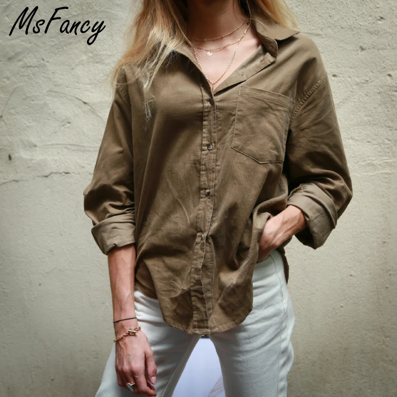 Msfancy Cotton Oversized Shirt Women Long Sleeve Vinatge Blouse Ladies 2021 Casual Chemise Femme KT8271