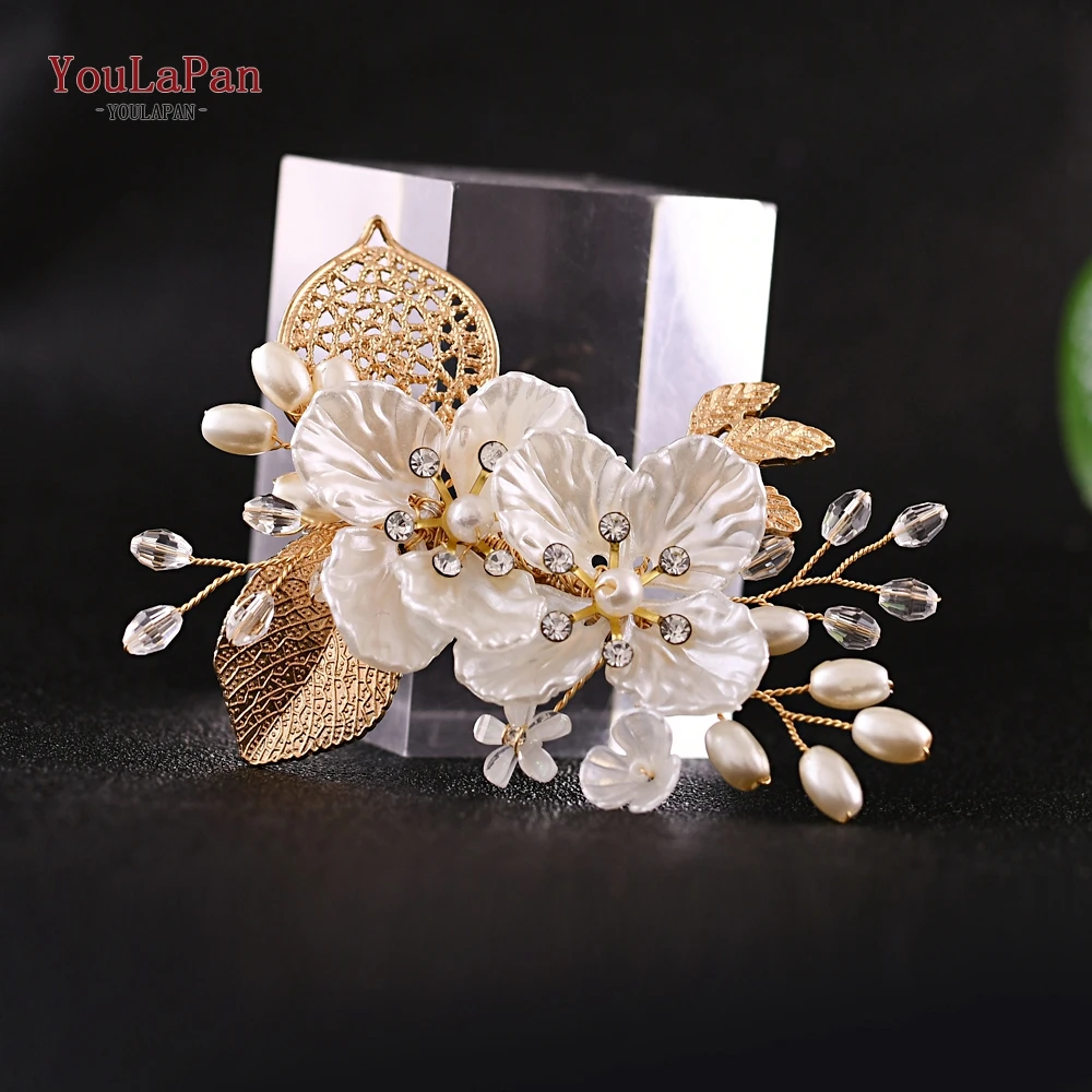 TOPQUEEN HP269 Flower Hair Clips Wedding Hair Stick Gold Leaves Flower Bridal Hair Accessories for Women Headpieces Bridal Tiara