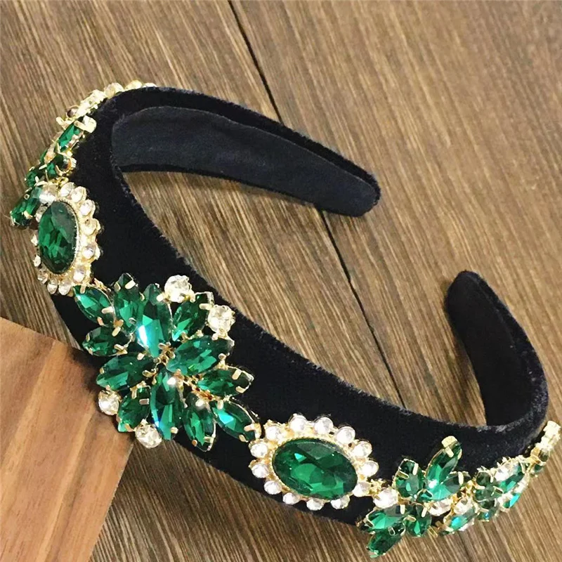 2021 New Styles Baroque Sparkly Rhinestone Headband for Women Full Crystal Green Blacik Diamond Hairbands Hair Hoop Girls Gift