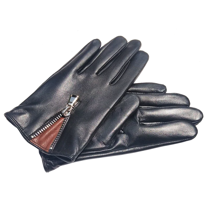 Men\'s Italian Leather Gloves Unlined Touchscreen Luxury Leather Driving Gloves Fashion Zipper Drivers Black Leather Gloves