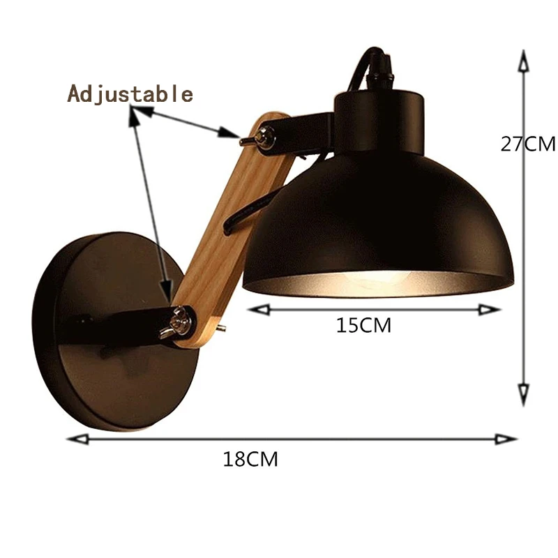 Lámpara LED de pared nórdica para mesita de noche, luces de pared de hierro y madera, práctica, ajustable, para lectura, estudio, iluminación,