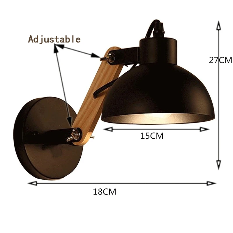 Светодиодная настенная лампа в скандинавском стиле, прикроватный светильник из железа и дерева, практичное регулируемое освещение для чтения и
