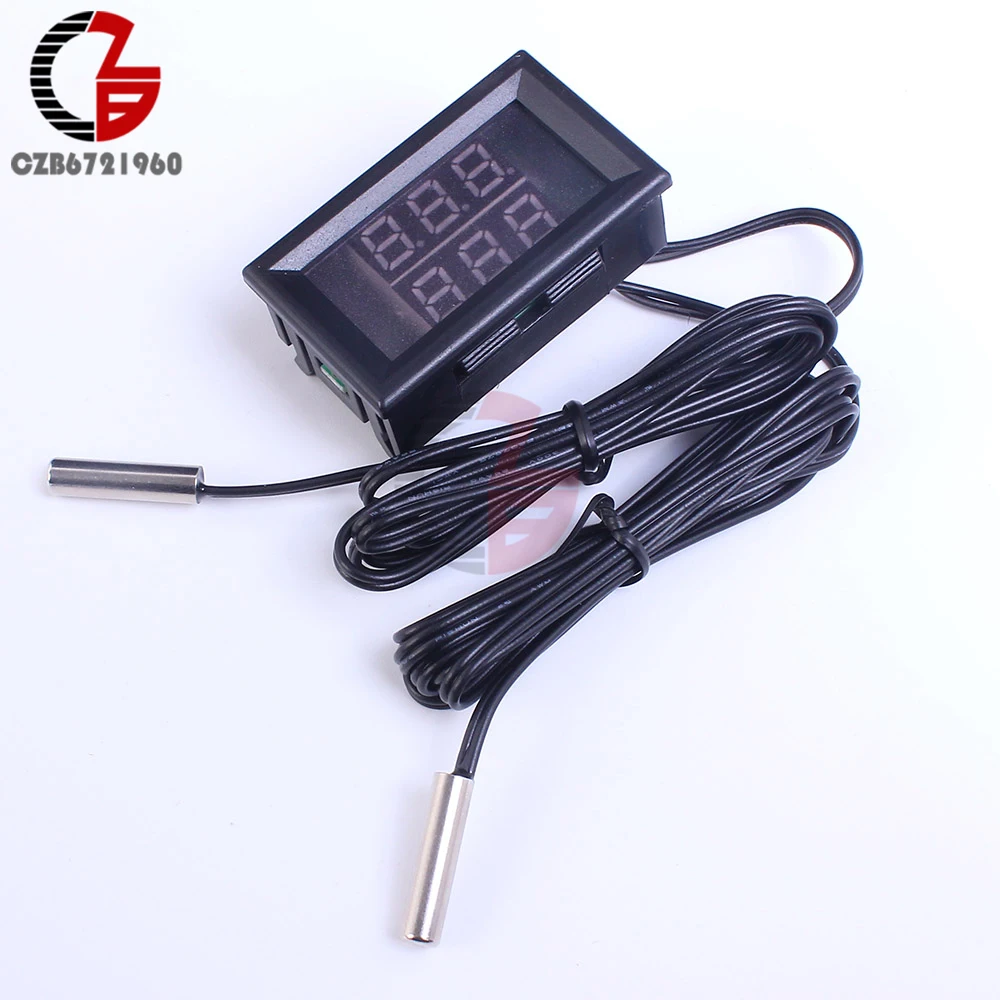 3 Digit 0.28 Inch DC 4V-28V Dual Thermometer Dual LED Display NTC Waterproof Sensor Thermal Thermo Meter 5V 12V 24V  Tem Tester