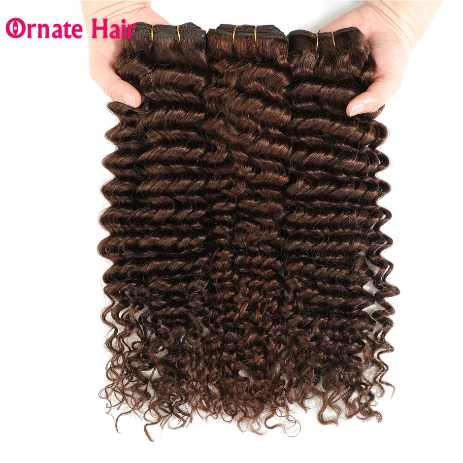 Pre-Colored Light Brown Brazilian Hair Deep Wave Hair Bundles 3/4 Pcs/Lot Non-Remy Human Hair Bundles 10-24 Inch Middle Ratio