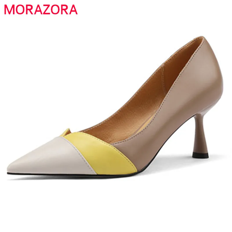 MORAZORA 2024 New Arrive Genuine Leather Shoes Women Thin High Heels Party Wedding Shoes Mixed Colors Fashion Women Pumps