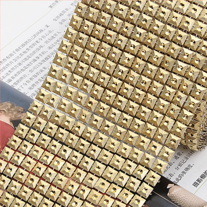 1 Yard Square Mesh Drill Gold Sparkling Diamond Mesh Wrap Rhinestone Ribbon Wedding Supplies Home Decoration DIY Accessories