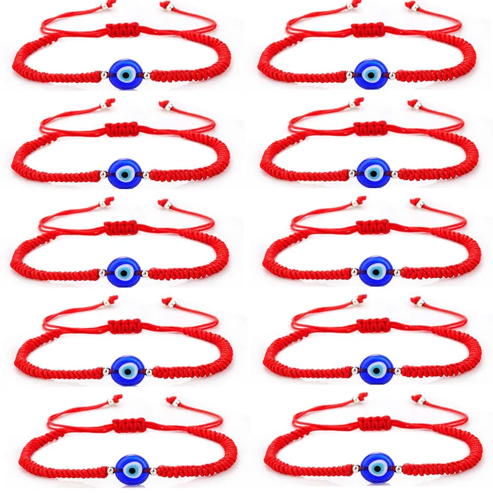 10Pcs/Lot Handmade String Evil Eye Bracelet for Women Men Girls Boys Black Red Thread Adjustable Bracelets Minimalist Jewelry