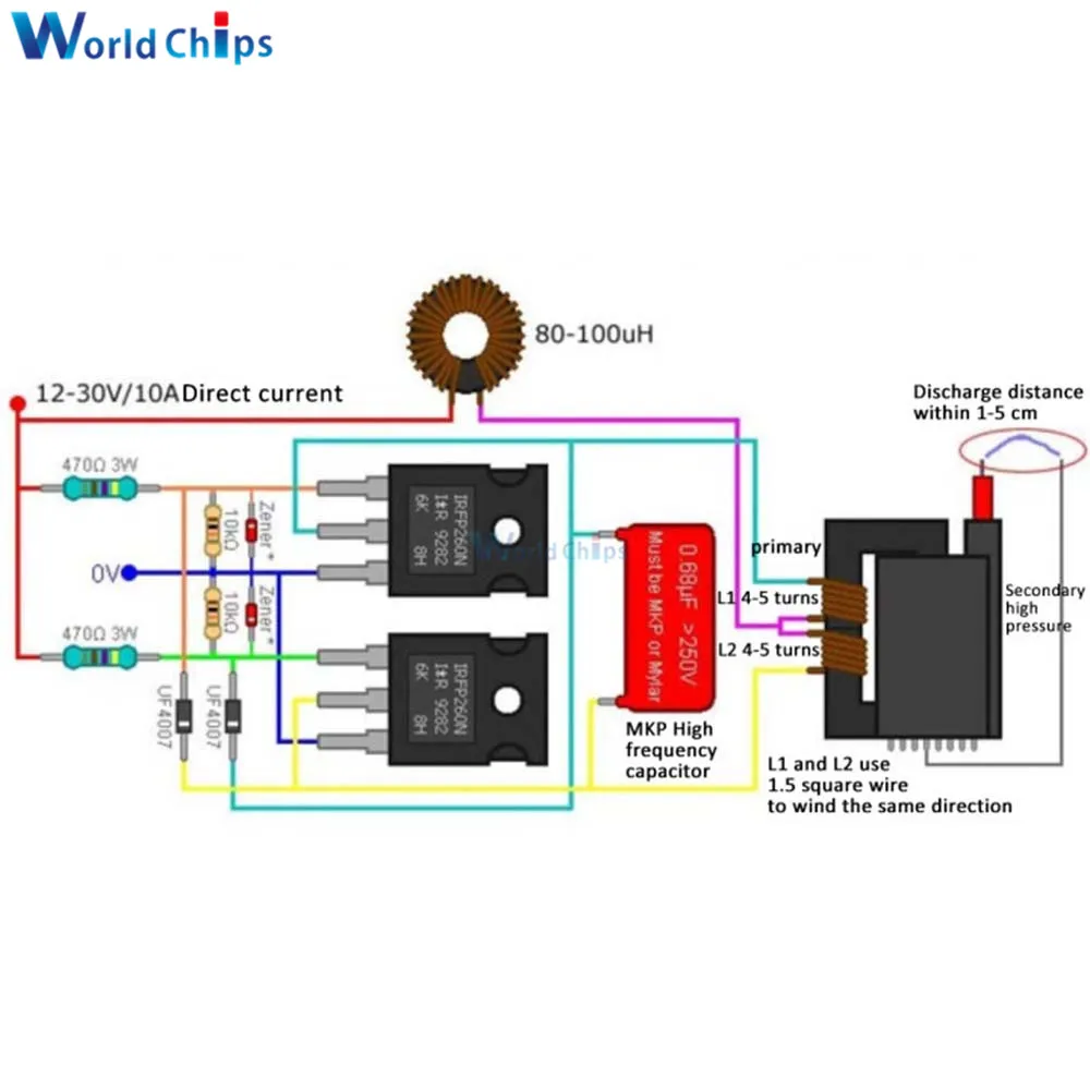 250W 15A DC12-30V ZVS Tesla Coil Flyback Driver/Ignition Coil/ SGTC/Marx Generator with Fans