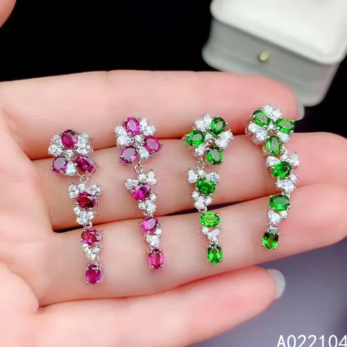 

KJJEAXCMY fine jewelry 925 sterling silver inlaid natural diopside garnet women elegant luxury OL style ear studs earrings suppo