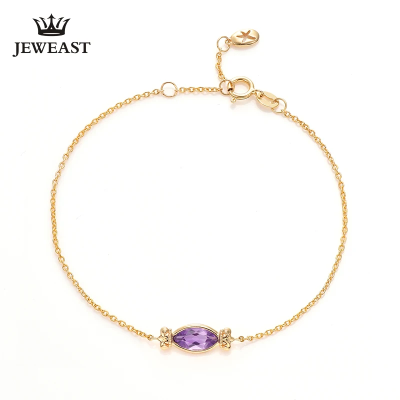 ENZOZB Natural Amethyst 18k Pure Gold Female Bracelets Fine Jewelry  Gift Girl Thin Trendy Solid 750 Real Bangle Party Good Nice