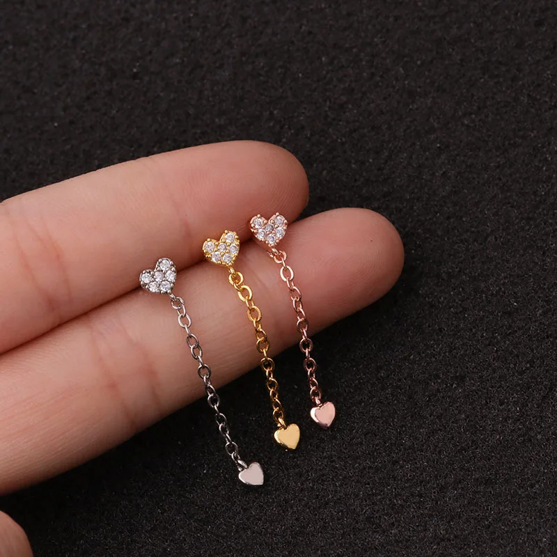 Long Chains Cross Heart Flower Cartilage Helix Tragus Piercing Ear Stud Piercing Jewellery