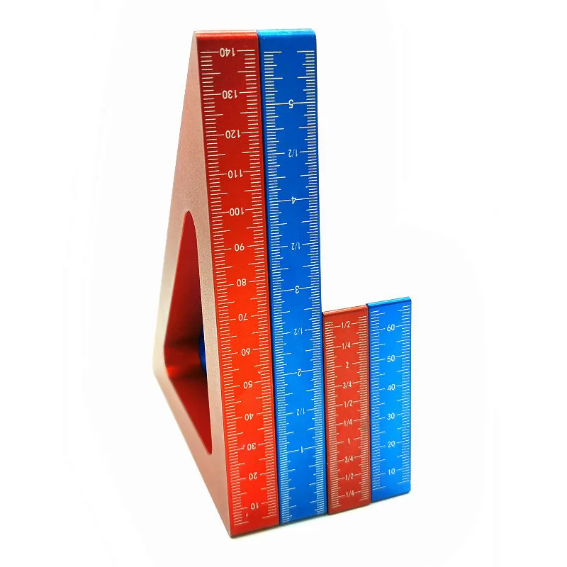 45 Độ Hợp Kim Nhôm Góc Thước Inch Hệ Mét Tam Giác Thước Thợ Mộc Xưởng Chế Biến Gỗ Vuông Dụng Cụ Đo