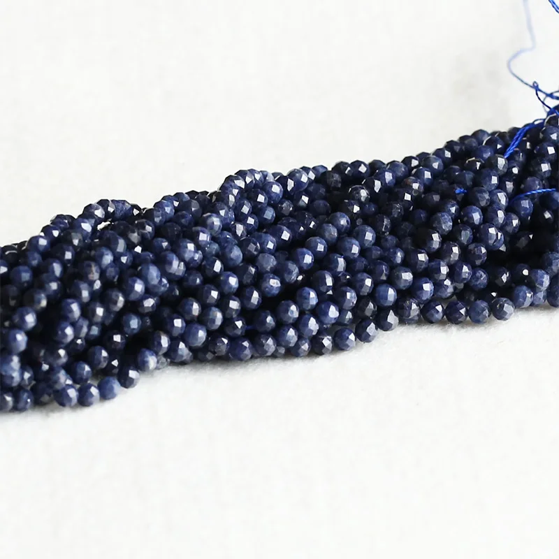 2 Strands Wholesale Natural Genuine Blue Sapphire Faceted RoundLoose Small Beads 15
