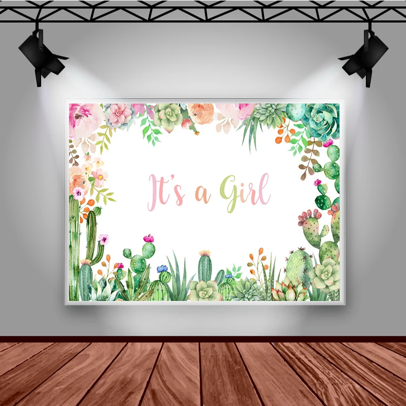 Mocsicka Dit Meisje Fotografie Achtergrond Tropische Cactus Bloemen Decoratie Props Pasgeboren Douche Foto Achtergrond Banner