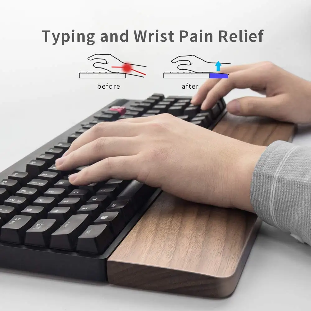 Reposamuñecas con teclado de madera de nogal, ergonómico, para Gaming, escritorio, almohadilla para la muñeca, fácil de escribir, alivio del dolor, duradero y cómodo