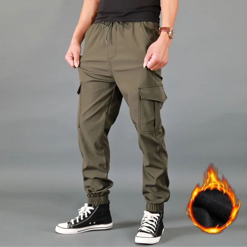 New winter men\'s pants thickened fleece jogging pants multi-pocket loose sports pants men\'s casual warm sports pants overalls