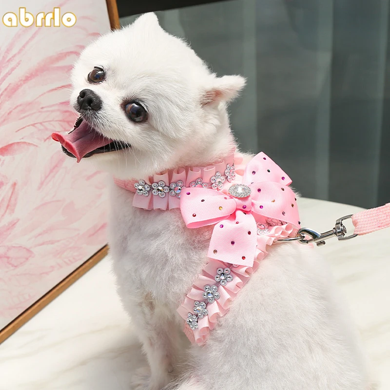 Bow tie Dog Harness Leash with Bling Rhinestone Puppy Chest Strap Dog Leash Cat Harness Vest Pet Accessories Chihuahua Yorkie