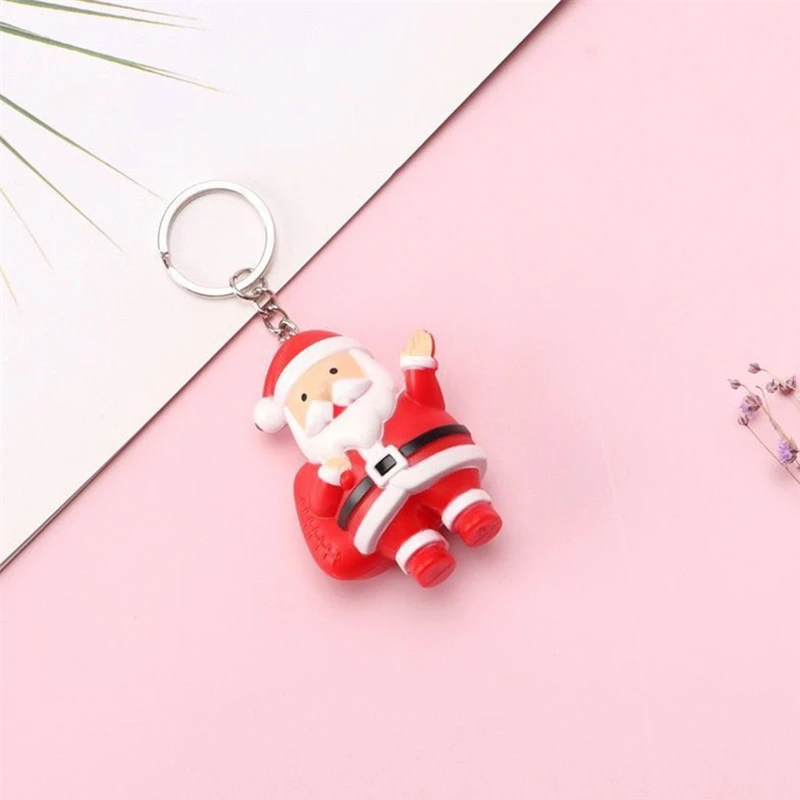 10Pcs Cute Santa Claus Led Light Keychain Snowman Tree Pendants Hanging Keyring Cartoon Christmas Children Gift Toys