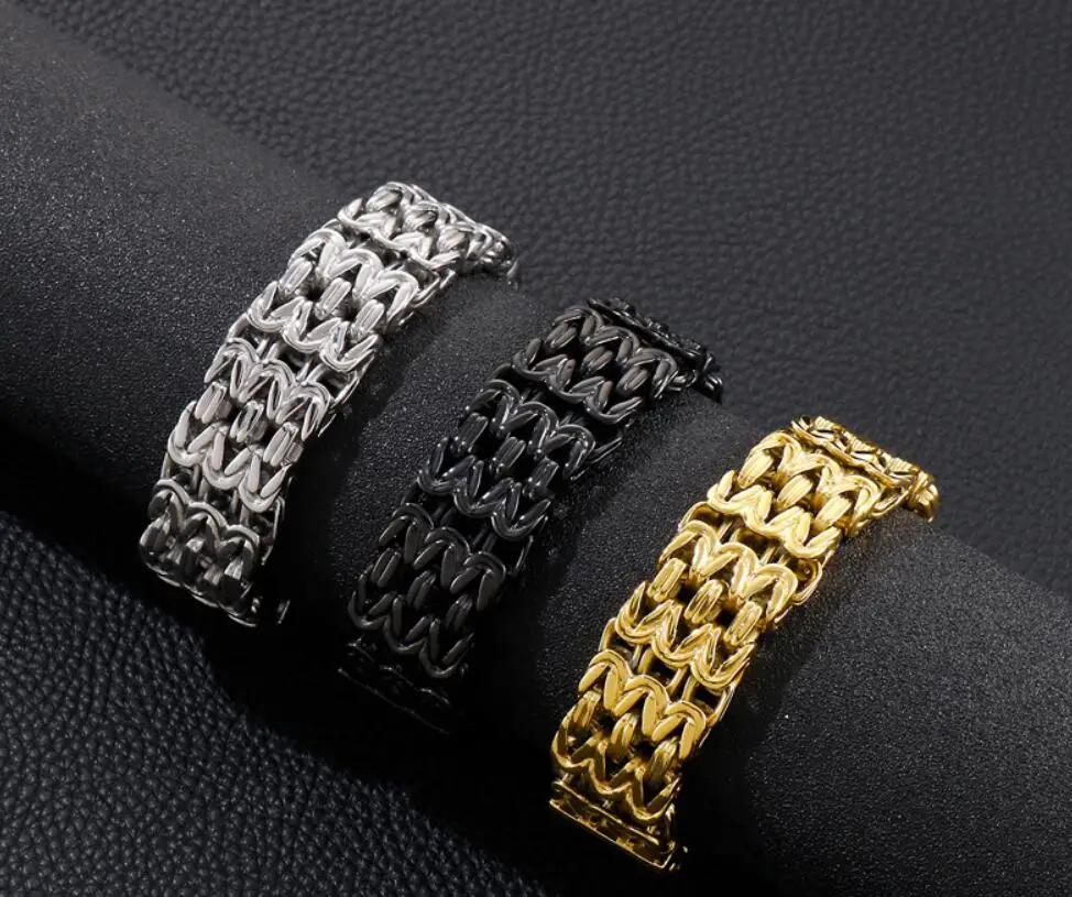 148g Large 23mm 8.66 Inch Heavy Casting Knot Link Chain Bracelet Stainless Steel Byzantine Chain Bracelet Bangle