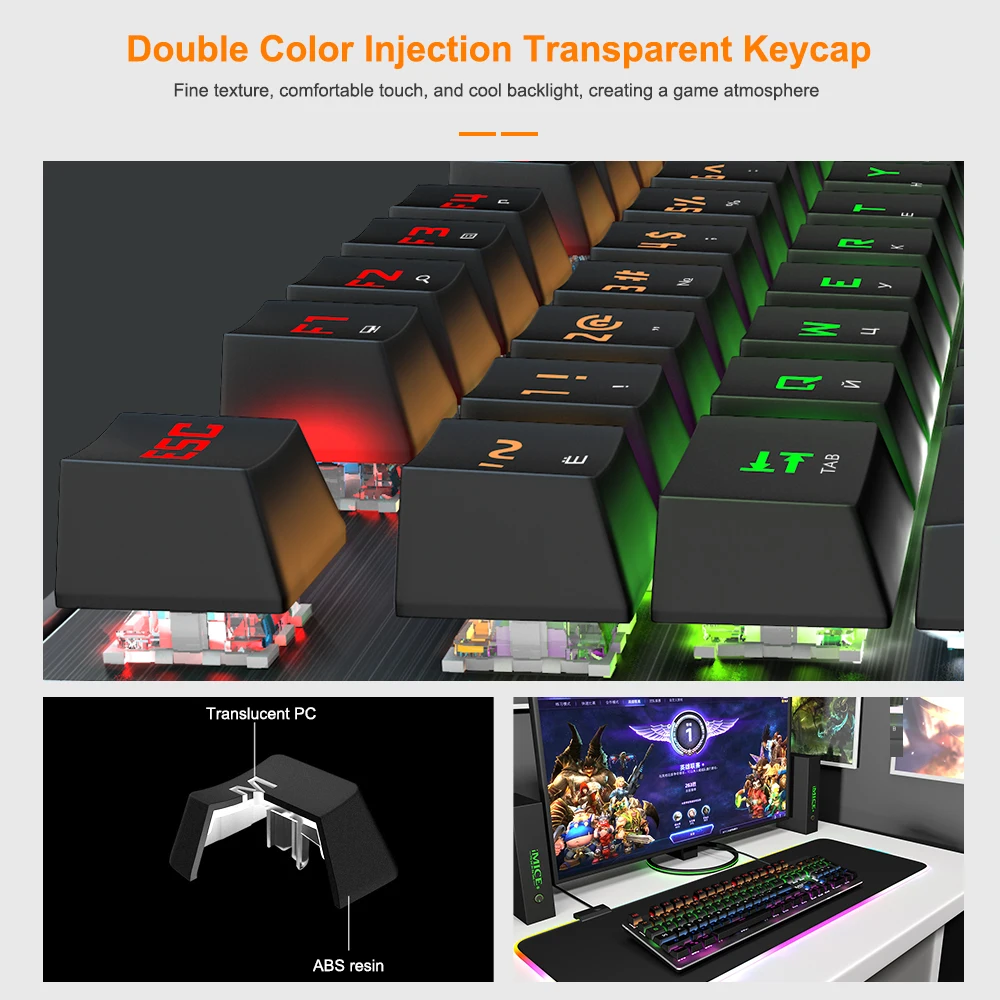 Gaming Keyboard Mechanical keyboard Gamer with backlight USB RGB 87/104 keycaps Wired Ergonomic Russian keyboard For PC Computer