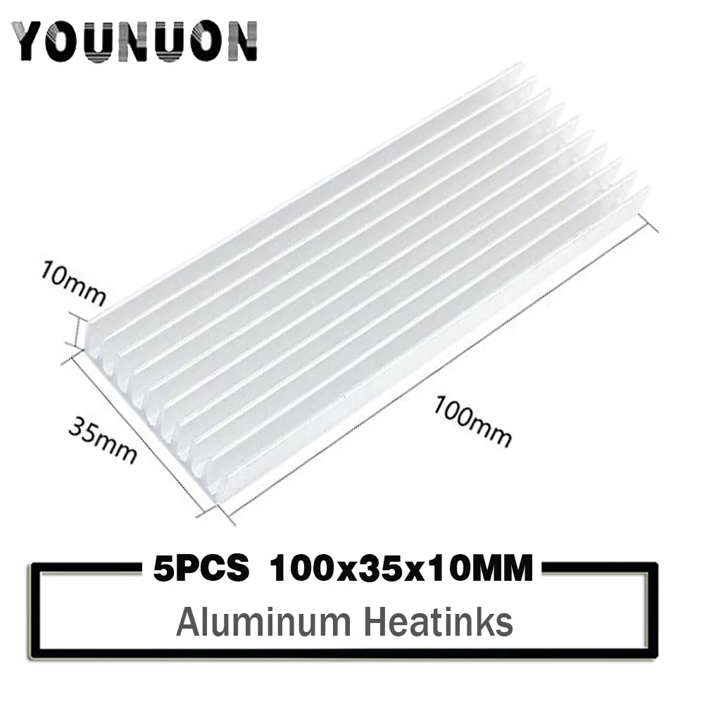 

5Pcs 100*35*10mm Heatsink Cooler Cooling Fin Aluminum Radiator Heat Sink for LED, Power IC Transistor, Module PBC 100x35x10mm