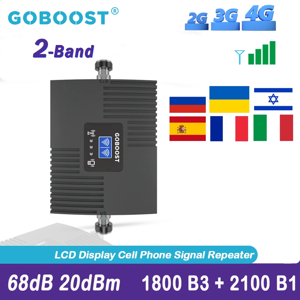 GOBOOST Cell Phone Signal Booster Cellular Amplifier LTE 4G DCS 1800 WCDMA UMTS 3G 2100 MHz B3 Mobile Phone Network Repeater