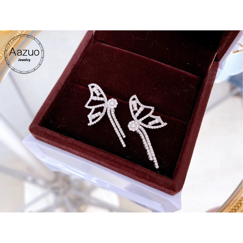 Aazuo Real 18K White Gold Real Diamonds 1.0ct Fairy Luxury Butterfly Stud Earrings Gifted For Women Advanced Wedding Party Au750