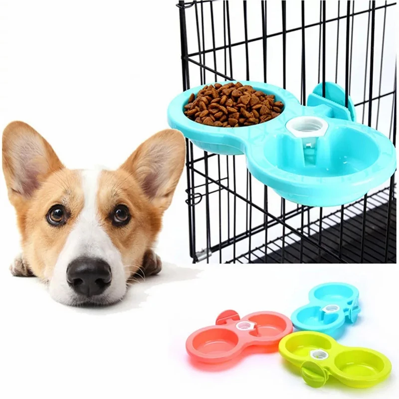 

1pc Cute Automatic Water Drinking Feeder For Puppy Dog Cat Pet Cage Hanging Bowl S/L 3 Colors Dual Use Dogs Double Bowl