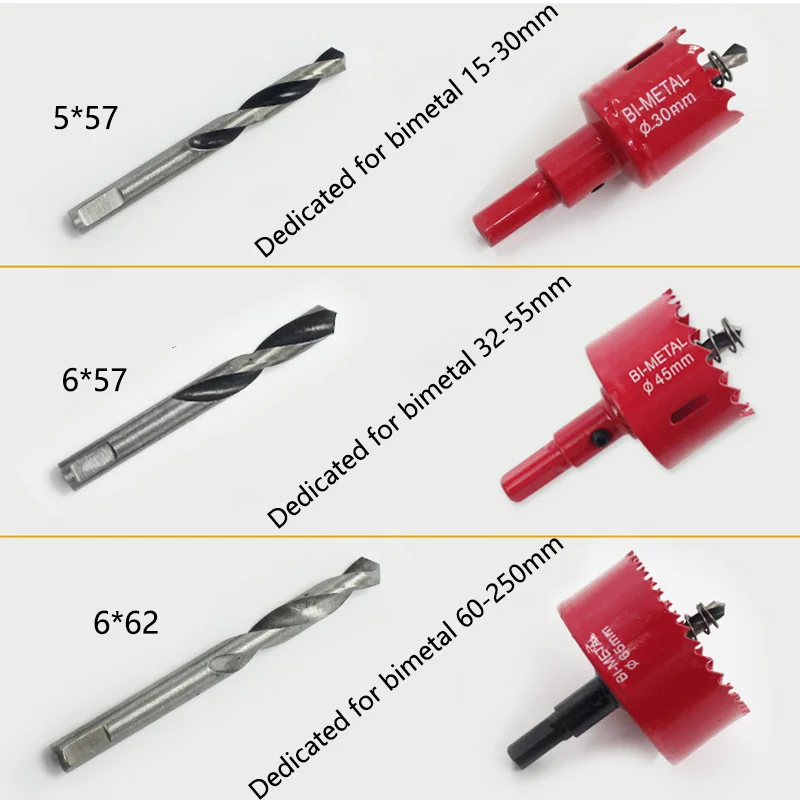 1Pcs 5 * 40/6 * 40/5 * 57/6 * 62/6 * 55mm Opener Drill Bit HSS Bimetal Alloy Hole Saw Accessories Center Positioning Drill