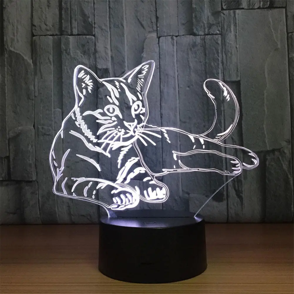 Cartoon Cat 3D Nightlight LED USB Illusion Lamp Multicolor Touch Remote Luminaria Lampara Home Decor Kids Presents Drop Shipping