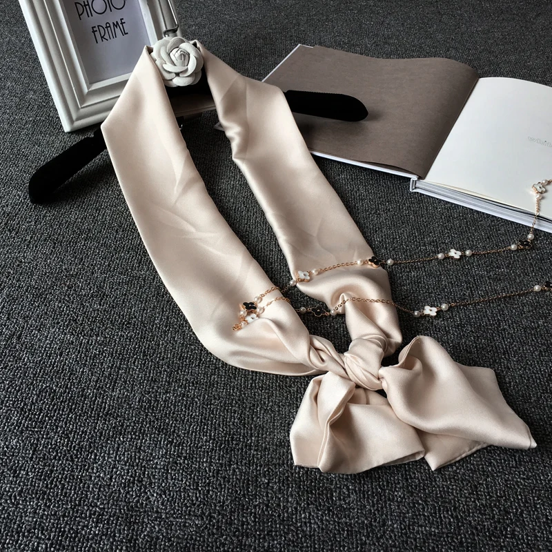18CMX145CM Pure Spring Autumn Long Silk Neckerchief For Laides Soft Satin Business Women\'s Neck Scarf Jersey Scarf Travel Belt