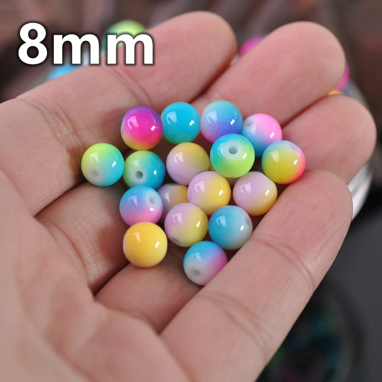 Round 6mm 8mm 10mm 12mm Bicolor Coated Opaque Glass Loose Crafts Beads lot for Jewelry Making DIY Findings