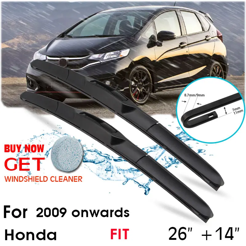 

Car Wiper Blade Front Window Windshield Rubber Silicon Refill Wipers For Honda FIT 2009 onwards LHD/RHD 26"+14" Car Accessories