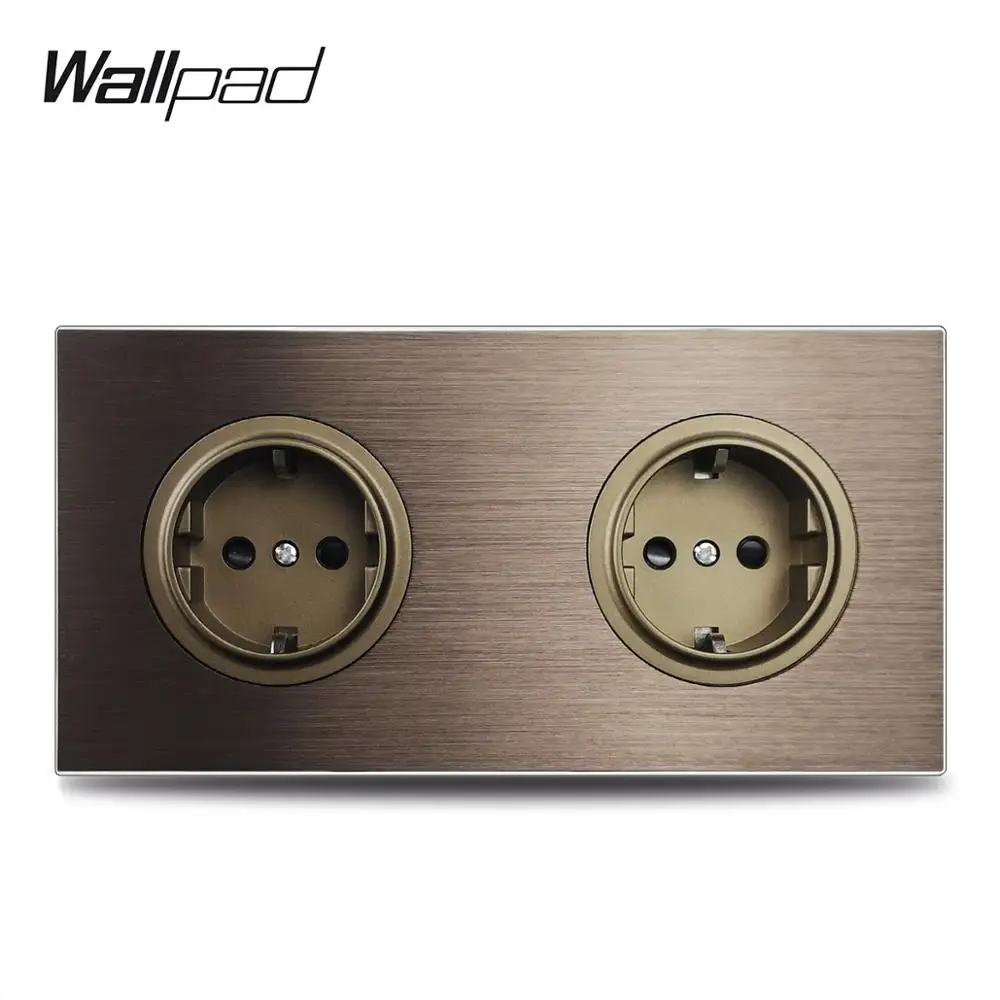 Wallpad L6 172 * 86mm Electric Power Outlet Brown Brushed Aluminum Panel Double EU Wall Sockets