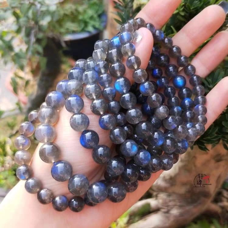 Natural Blue Light Labradorite Clear Round Beads Bracelet Women Men Big Grey Moonstone Labradorite 7mm 8mm 9mm 10mm 11mm AAAAA