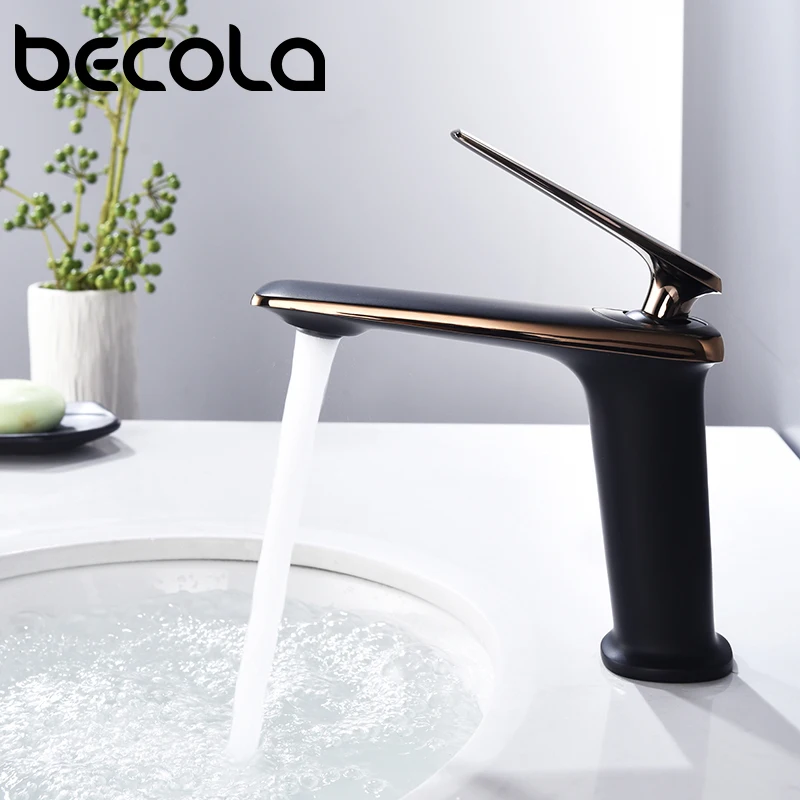 

Becola Luxury Black Rose Gold Crane Basin Taps Modern White Faucet Bathroom Basin Faucets Hot Cold Water Sink Tap Mixer