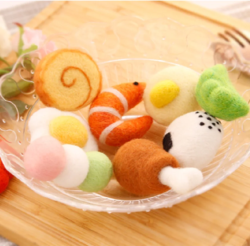 Cute food wool needlepoint kit egg shrimp mushroom wool felt needle felting keychain craft needlecraft DIY handmade