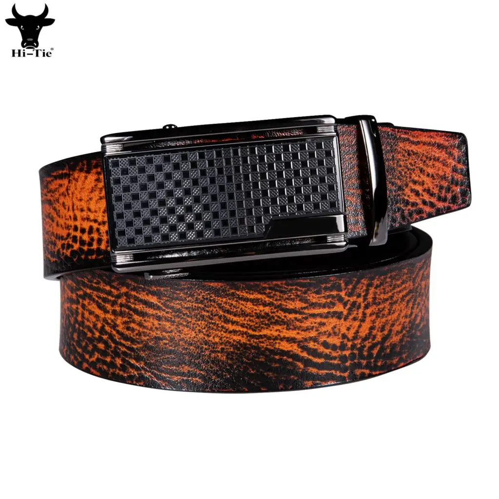 

Hi-Tie Tan Brown Genuine Leather Mens Belts Metal Automatic Buckles Ratchet Adult Waist Belt for Men Dress Jeans Wedding Party