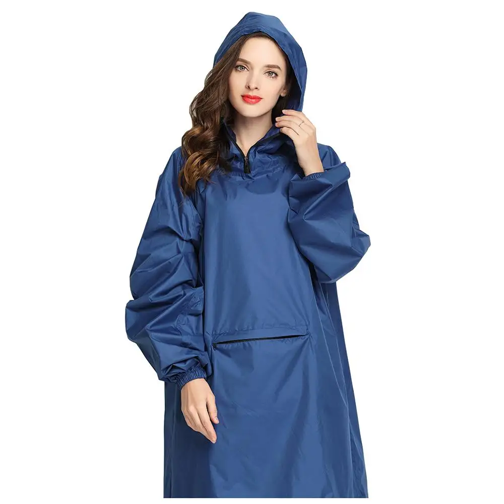 Women\'s Stylish Waterproof Rain Poncho Cloak Raincoat with Hood Sleeves and Big Pocket on Front.